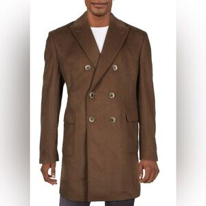 Tallia Men's Brown Wool Slim-Fit Double-Breasted Overcoat Coat Size Large